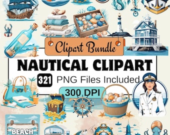 Nautical Clipart, Beach Clipart, Travel Clipart, Ocean Clipart PNG Bundle, 321 PNG Nautical  Clipart Bundle, Instant Digital Download