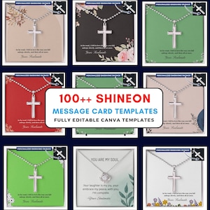 Pacote de modelo de cartão de mensagem ShineOn, modelo ShineOn Canva, designs personalizados de colar Shineon, modelo Canva editável Jwellery POD