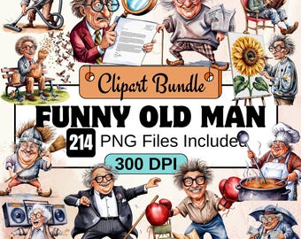 Funny Old Man clipart, Man Clipart PNG Bundle,214 PNG Old Man Bundle, Instant Digital Download, Commercial Use