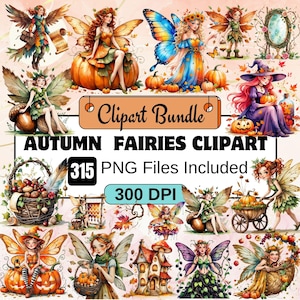 Autumn Fairies Clipart,Watercolor fall fairies Clipart PNG Bundle,Fall Fairy Images, Rustic Woodland Elf Graphics,Autumn Pumpkin fairies Png