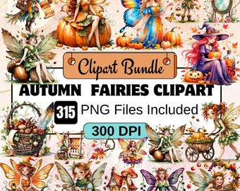 Autumn Fairies Clipart,Watercolor fall fairies Clipart PNG Bundle,Fall Fairy Images, Rustic Woodland Elf Graphics,Autumn Pumpkin fairies Png