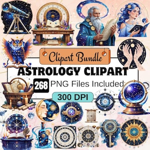 268 Astrology Clipart,Astronomy vintage tools,Celestial bodies png,Astrological graphics,Horoscope clipart,mystical,moon and stars,celestial
