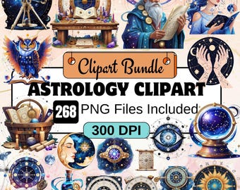 268 Astrology Clipart,Astronomy vintage tools,Celestial bodies png,Astrological graphics,Horoscope clipart,mystical,moon and stars,celestial