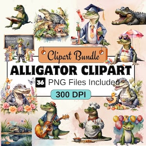 Alligator Clipart, Animal Clipart PNG Bundle, 36 PNG Alligator Clipart Bundle, Instant Digital Download, Commercial Use