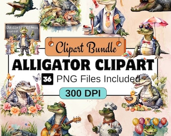Alligator clipart, dierlijke clipart png bundel, 36 png alligator clipart bundel, instant digitale download, commercieel gebruik