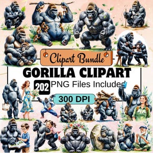 202 Gorilla Clipart Animal Clipart PNG Bundle,Watercolor gorilla,zoo animal,jungle,safari animal png,gorilla illustration watercolor gorilla