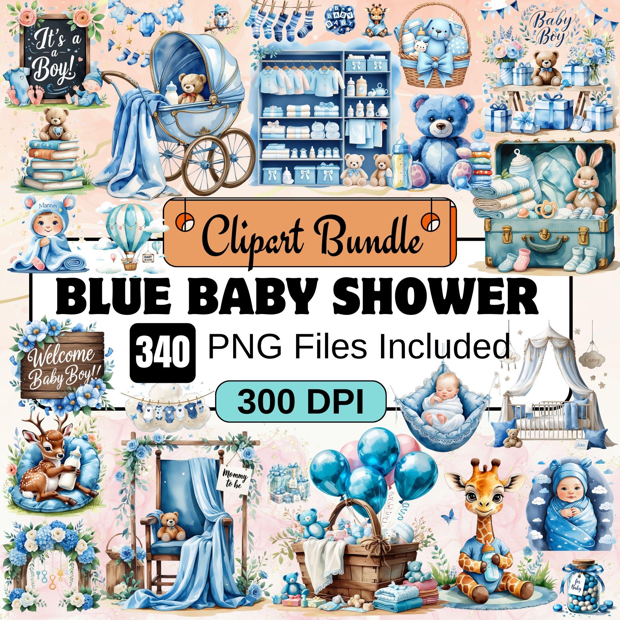340 Blue Baby Shower Clipart, Boy Baby Shower Clipart PNG Bundle,Watercolor Baby Shower Clipart Bundle,Blue Baby Nursery,Baby shower graphic