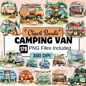 Camping Van Clipart, Camping Clipart PNG Bundle, Aquarell Wohnwagen Camper Anhänger Clipart, Anhänger Clipart, Abenteuer, Camping, Wohnwagen, Schrott