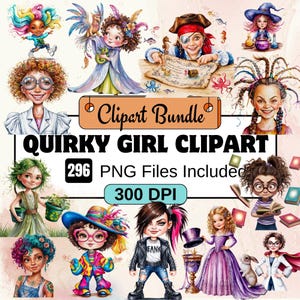 Quirky Girl Clipart, Cute Girl Clipart PNG Bundle, 296 PNG Watercolor  Quirky Girl  Clipart Bundle, Instant Digital Download, Commercial Use