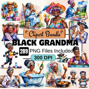Black Grandma Clipart, Avós Clipart PNG Bundle, 216 PNG Fuuny Grandma Clipart Bundle, Download Digital Instantâneo, Uso Comercial