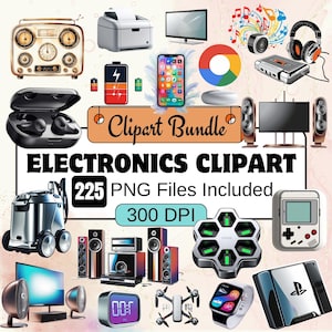 Électronique Clipart, technologie Clipart PNG Bundle, 161 PNG Gadget Clipart Bundle, téléchargement numérique instantané, usage Commercial