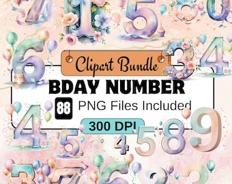 Birthday Number Clipart,birthday number PNG Bundle,Birthday Candle Images,  milestone birthday clipart, Bday number images, bday candle
