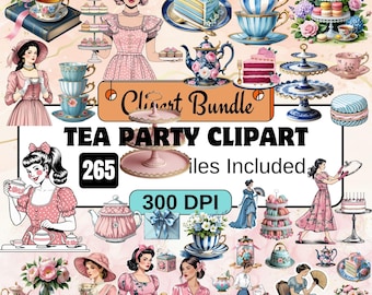 265Tea Party Clipart,Cute Watercolor Tea Clipart PNG Bundle,Teatime clipart,pink and blue teatime clipart,floral tea,english garden tea clip
