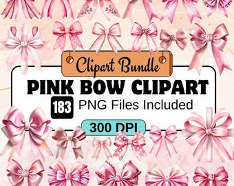 183 Pink Coquette Bow Clipart,Watercolor Pink Bow PNG Bundle,Pink Satin Bow PNG,Coquette Bow PNG,Pink ribbons, Pink Bow-themed Illustrations