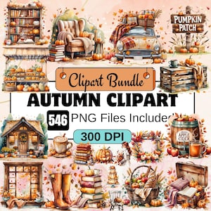 Autumn clipart,Watercolor fall Clipart PNG Bundle,Cozy Fall,Autumn Fall PNG Graphic,Autumn graphic fall illustration,Countryside,Autumn Girl