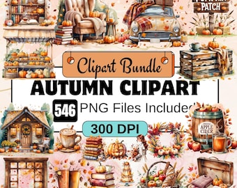 Imágenes prediseñadas de otoño, paquete de imágenes prediseñadas de otoño en acuarela, otoño acogedor, gráfico PNG de otoño, ilustración gráfica de otoño, campo, chica de otoño