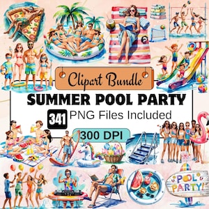 341 Summer Pool Party Clipart,Pool Party clipart Bundle,Beach Party Clipart,Cute Summer Graphics,Summer Clipart,Pool day png Summer Clipart