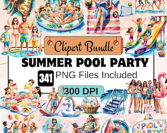 341 Summer Pool Party Clipart,Pool Party clipart Bundle,Beach Party Clipart,Cute Summer Graphics,Summer Clipart,Pool day png Summer Clipart