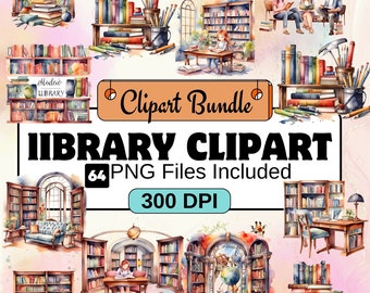 Library clipart, School Clipart, PNG Bundle, 64 PNGLibrary Clipart Bundle, Instant Digital Download, Commercial Use