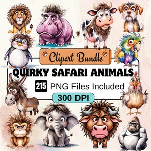 Quirky Safari Animals Clipart, Birds Clipart PNG Bundle,215 PNG Watercolor Quirky Birds Clipart Bundle,Instant Digital Download,Commercial