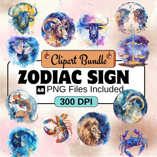 Zodiac Sign Clipart, Couple Clipart PNG Bundle, 24 PNG  Zodiac Sign  Clipart Bundle, Instant Digital Download, Commercial Use