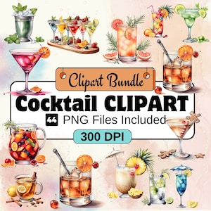 Cocktail Clipart, Summer Clipart PNG Bundle, 44 PNG Cocktail  Clipart Bundle, Instant Digital Download, Commercial Use