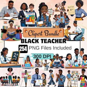 249 Schwarz Lehrer Clipart, PNG Schule Clipart, PNG Bündel, Klassenzimmer Grafik, Lehrer, verschiedene Klassenzimmer, schwarze Kinder, Schule png