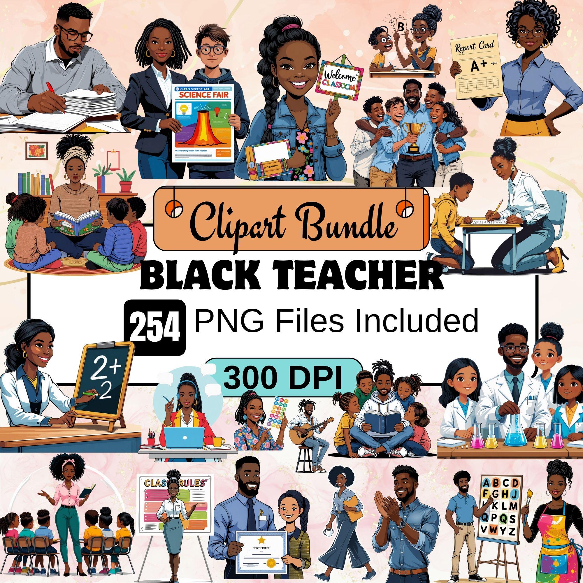 249 Black Teacher Clipart,School Clipart PNG Bundle,Classroom Education Counselor Graphics,Teacher,diverse classroom,black kids,school png
