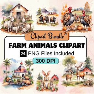 Clipart animali da fattoria, pacchetto PNG di clipart animali da fattoria, pacchetto di clipart di 24 PNG animali da fattoria, download digitale istantaneo, uso commerciale