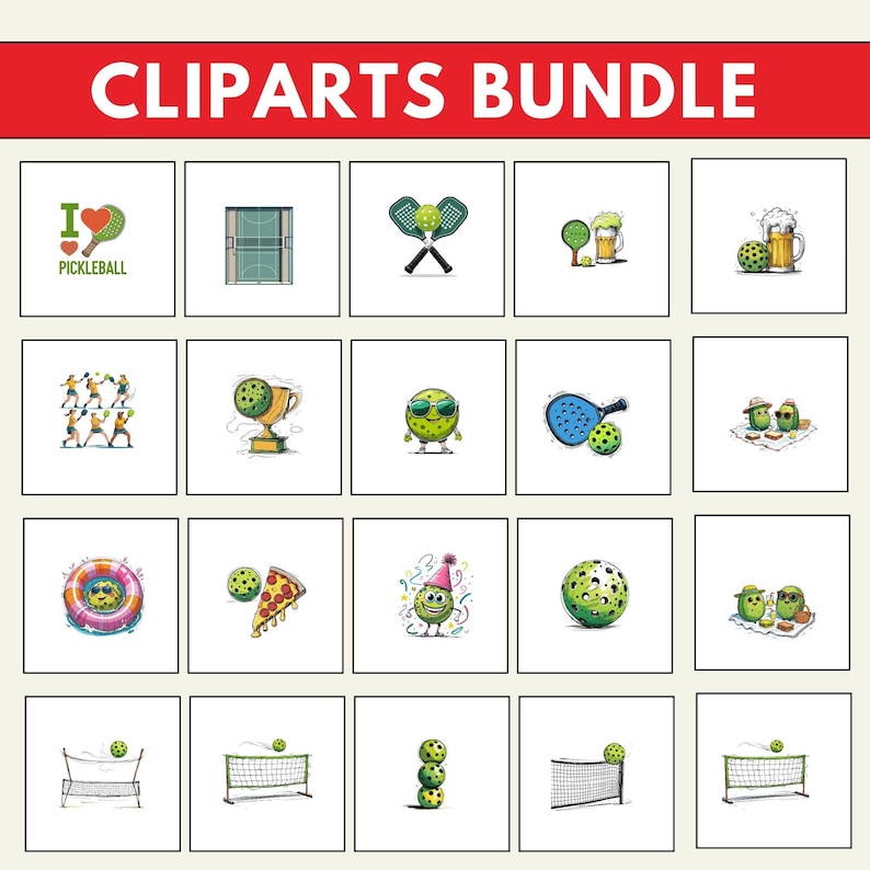Sports Planner Clipart, Digital Planner Clipart, Printable Pickleball Stickers, Pickleball Team Clipart, Athletic Clipart, Pickleball Doodle Clipart, Sports Designsclipart bundle, sublimation design,