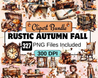 Rustik höst clipart, akvarell rustik höst Clipart PNG Bundle, mysig höst, höstgrafik, Cottagecore, landsbygdshöstflicka, mysig höst