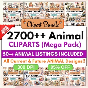 2700++ Animal Clipart Bundle, Animal Clipart PNG Bundle, PNG Cute Animal Images, Adorable Graphics,Clipart Bundle, Instant Digital Download