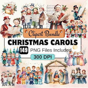 Clipart di articoli di canti natalizi, bundle di clipart di Natale PNG, bundle di clipart di 149 canti natalizi PNG, download digitale istantaneo, uso commerciale