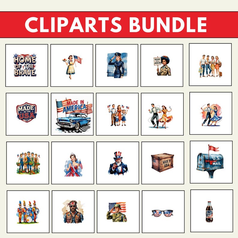 American Heritage Art, Nostalgic USA Clipart,tRetro Americana, Americana Clipart, Vintage USA, Patriotic Clipart, Retro USA Art,