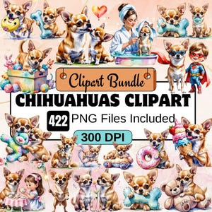 Chihuahua's clipart, chihuahua aquarel clipart bundel, schattige chihuahua print, chihuahua hond afbeeldingen, kleine rassen honden graphics, kleine hond
