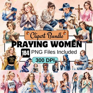 Bidden vrouwen clipart, Women Of Faith clipart bundel, Praying Girls PNG, gezegend meisje christelijke illustraties, Faith Quotes God Love, religieuze png