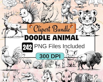 242Animal doodle Clipart,Watercolor animal Clipart PNG Bundle,Animal illustrations,Doodle Farm Safari Woodland Animal, Nursery SVGs, Animal