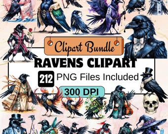 212Ravens Clipart,Magical Black Raven PNG Bundle,Mystical Dark Bird Printables,gothic ravenpng,dark raven images,mysterious witch bird png