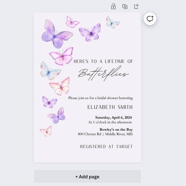 Here's to a lifetime of Butterflies Bridal Shower invitation