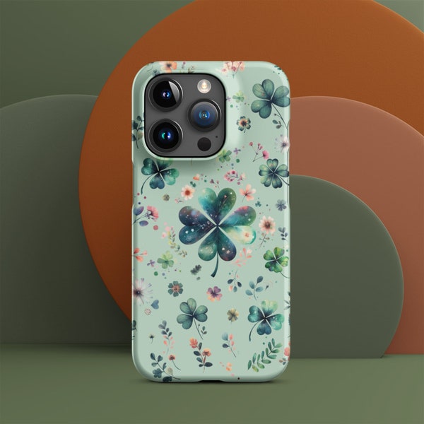 Lucky Clover Phone Case, Watercolored Four Leaf Clover Samsung iPhone Case available for iPhone 11, 12, 13, XR,Samsung S23 S22 S21 S20 S10