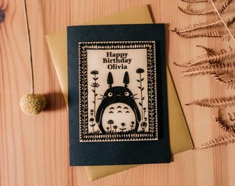 Sello de madera personalizado de Totoro Studio Ghibli, tamaño A6, para felicitaciones, cumpleaños, aniversarios, bodas, películas de animación, Tokio, amigos, San Valentín.
