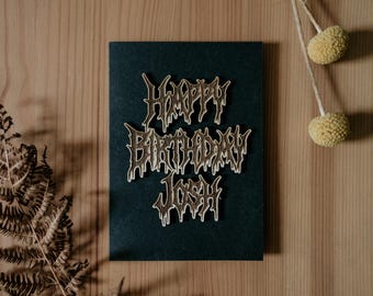 Tarjeta de felicitación de cumpleaños personalizada de Death Metal A6, regalo grabado en madera / Cumpleaños de Death Metal, emo, gótico, Nu Metal, personal