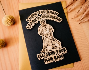 Tarjeta de felicitación de madera A6 grabada con la letra de 'Break Stuff' de Leatherface, Limp Bizkit, La matanza de Texas, película de terror, música, gótico, cumpleaños