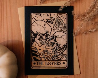 Tarjeta de Tarot con Rosas y Calavera para Amantes, Grabado en Madera, A6, para San Valentín, Aniversario, Cumpleaños, Boda, Halloween, Emo, Gótico, Bruja, Escalofriante