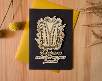 Tarjeta de felicitación de madera A6 grabada con la letra de 'Cardigan' de Taylor Swift / Cumpleaños, bodas, aniversarios, San Valentín, música, pop, indie, Swiftie, eras, gira