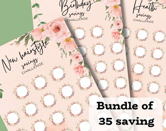Beautiful simply A6 Saving Challenges, A6 Cash binder & Envelope, A6 Saving Funds Bundle, 35 Pages, Digital Download PDF, 6x3 inch