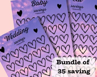 Beautiful simply A6 Saving Challenges, A6 Cash binder & Envelope, A6 Saving Funds Bundle, 35 Pages, Digital Download PDF, 6x3 inch