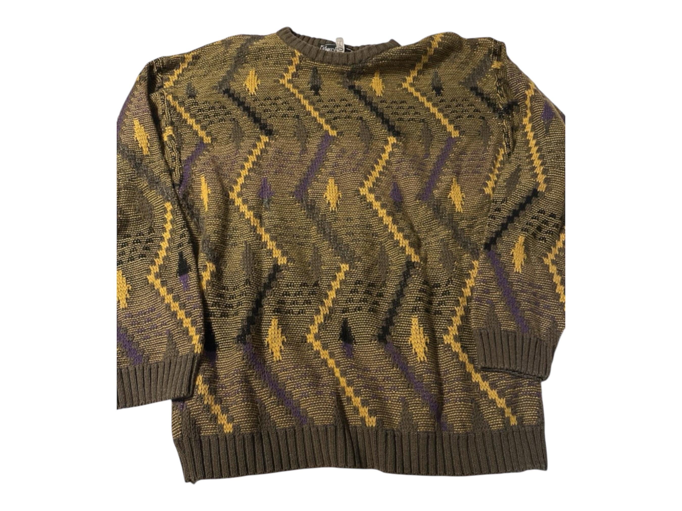 Vintage Wool Blend Sweater: 80s 90s Geometric Purple Gold - Etsy