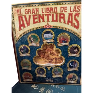 May include: A hardcover book titled "EL GRAN LIBRO DE LAS AVENTURAS" with a vintage design. The cover features illustrations of classic adventure stories, including Moby Dick and Robinson Crusoe, and a central map design. The book is published by Grupo Editorial Norma.