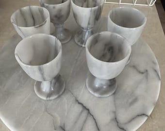 Copas miniatura vintage de mármol macizo tallado - Cristalería - Artículos de bar - 6 con bandeja
